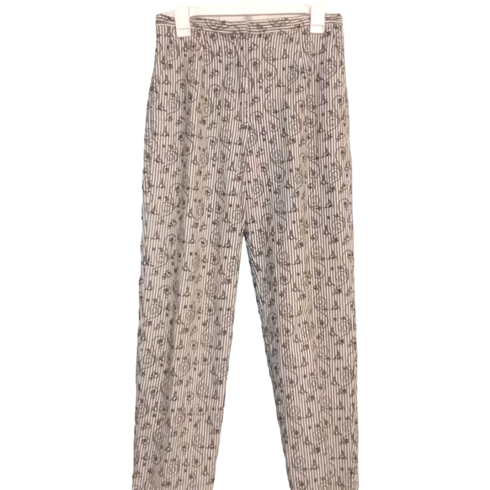 Talbots Stretch Black & White Striped Embroidered Ankle Women's Pant Size 8